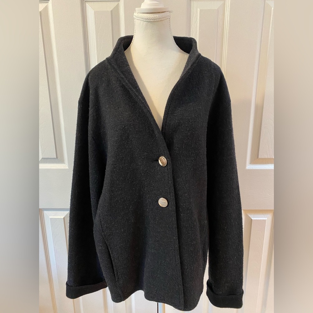 Nomadic Traders Black Wool Two Button Jacket with Rolled Sleeves Size XL